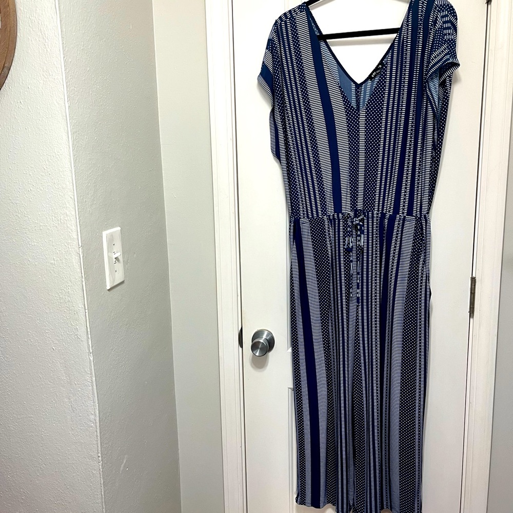 Express Blue and White Striped Jumpsuit
